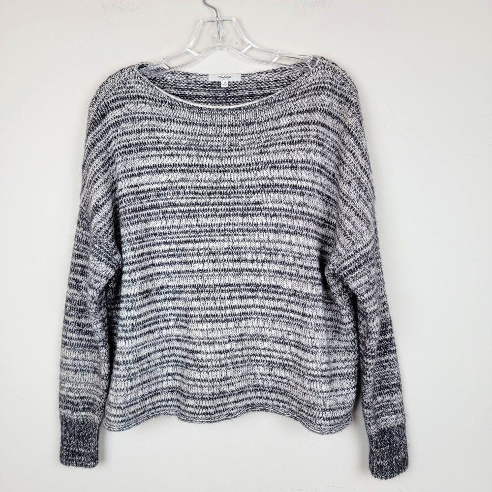 Madewell Cropped Heather Black Merino Wool Blend Boat Neck Long Sleeve Sweater M